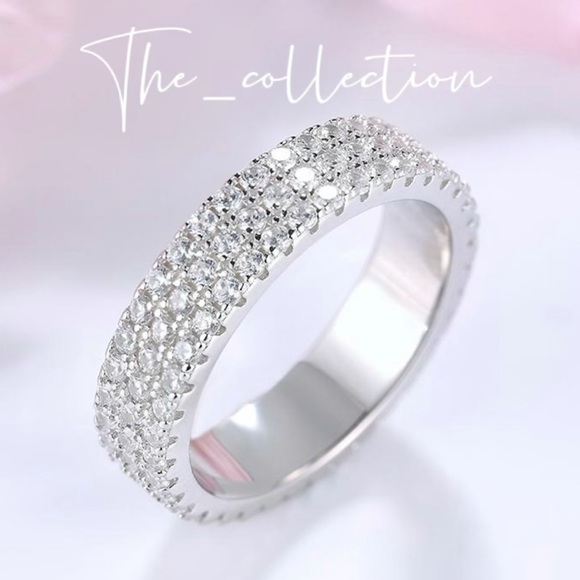 PAVE DIAMOND BAND IN STERLING SILVER - Picture 2 of 5